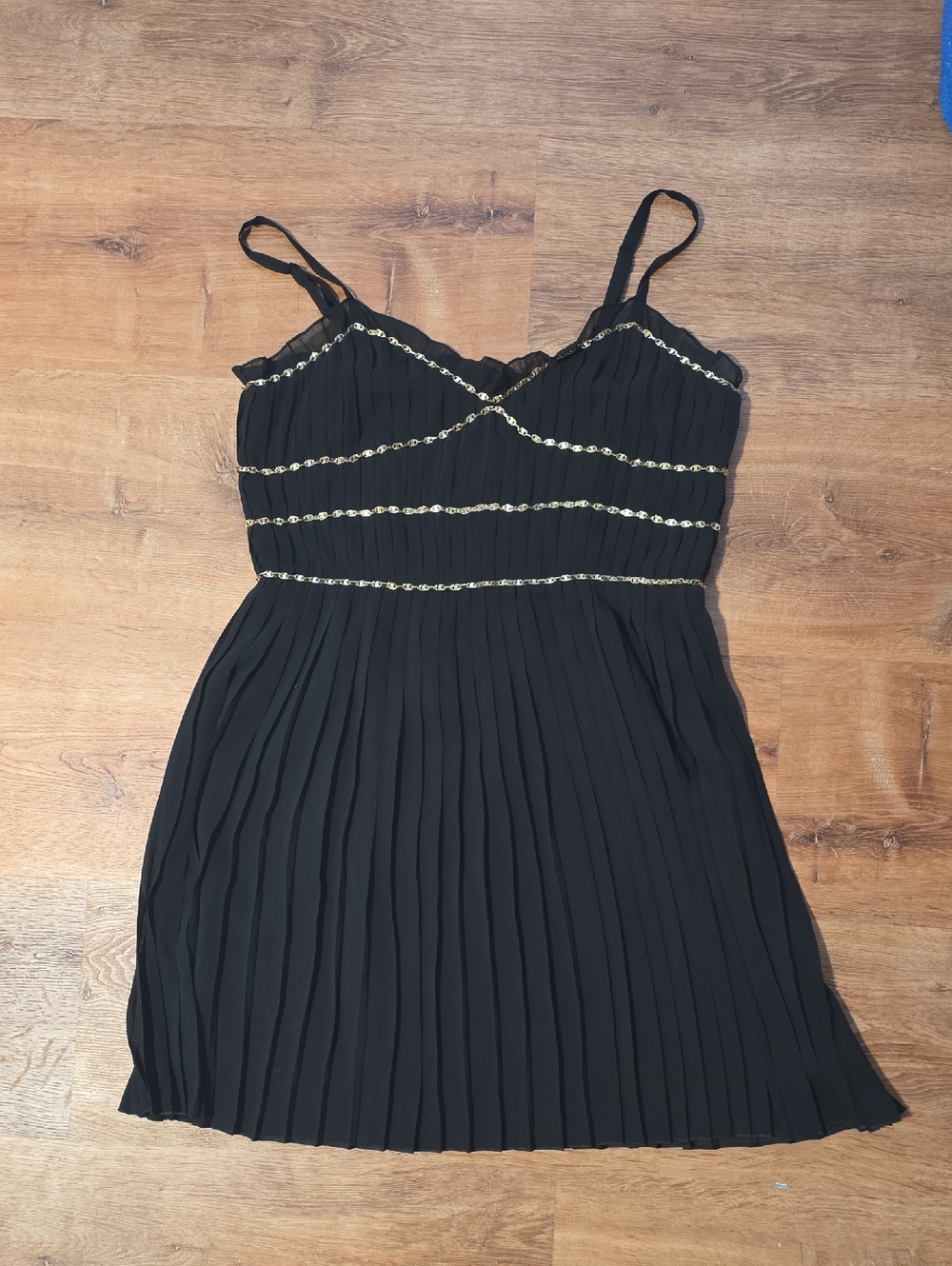 The Kooples Black Mini Dress with Gold Chain Trim